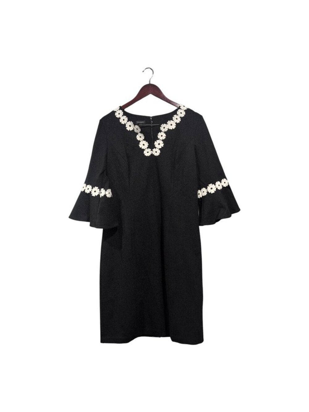 NWT Talbots Tonal Embroidered Flounce-Sleeve Shift Dress White Floral Black 12